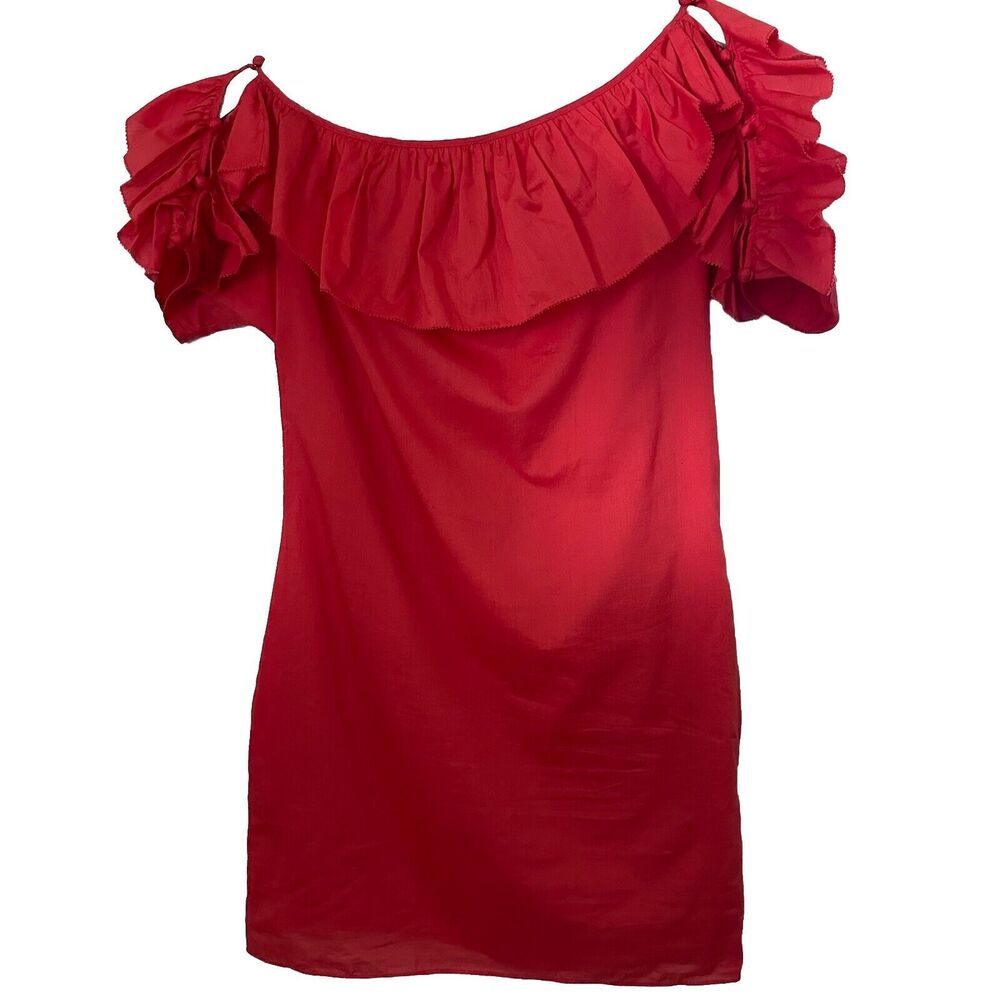Juicy Couture Dress Off The Shoulder Poplin Ruffle Pockets Orange Party Flirty S